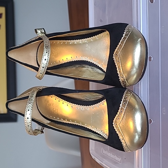 Coach shoes Rosario spectator size 8 Black suede and Gold - Picture 3 of 5